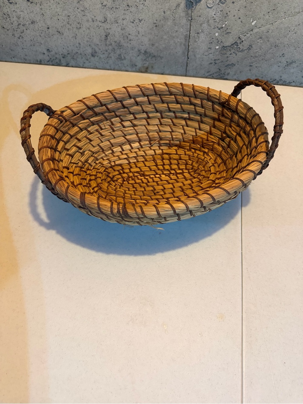 Handwoven Wicker Serving Basket in Natural Brown with Handles made in sc
